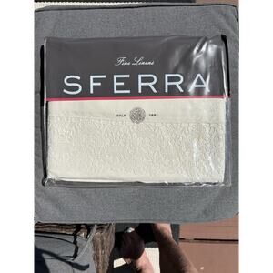 Sferra Phoebe 5002 Ivory Full/Queen Flat Sheet 100% Cotton Lace Detail 96”x114”